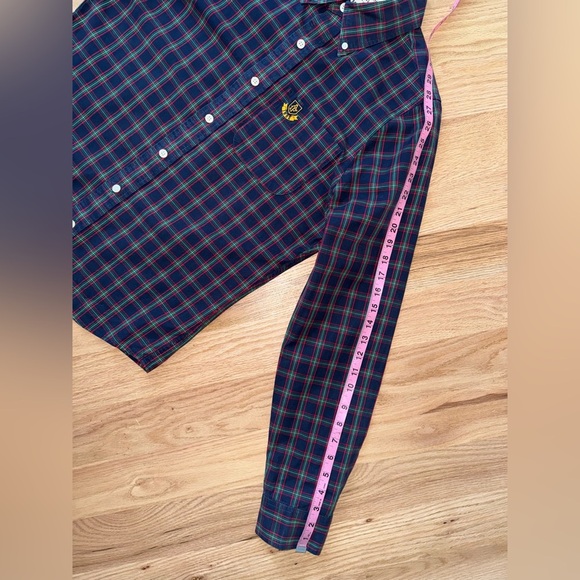 Abercrombie & Fitch Cotton Muscle Button Down Collared Shirt Tartan Plaid Navy M - Picture 7 of 9